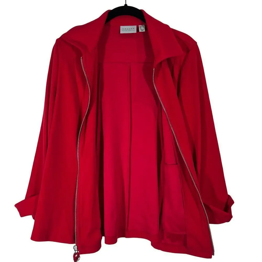Graver Susan Graver Red Zip Up Blazer Jacket with Cuffed Sleeves‎ Size XS